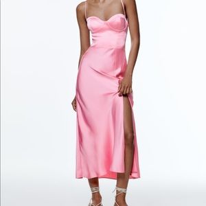 Zara satin effect pink midi dress